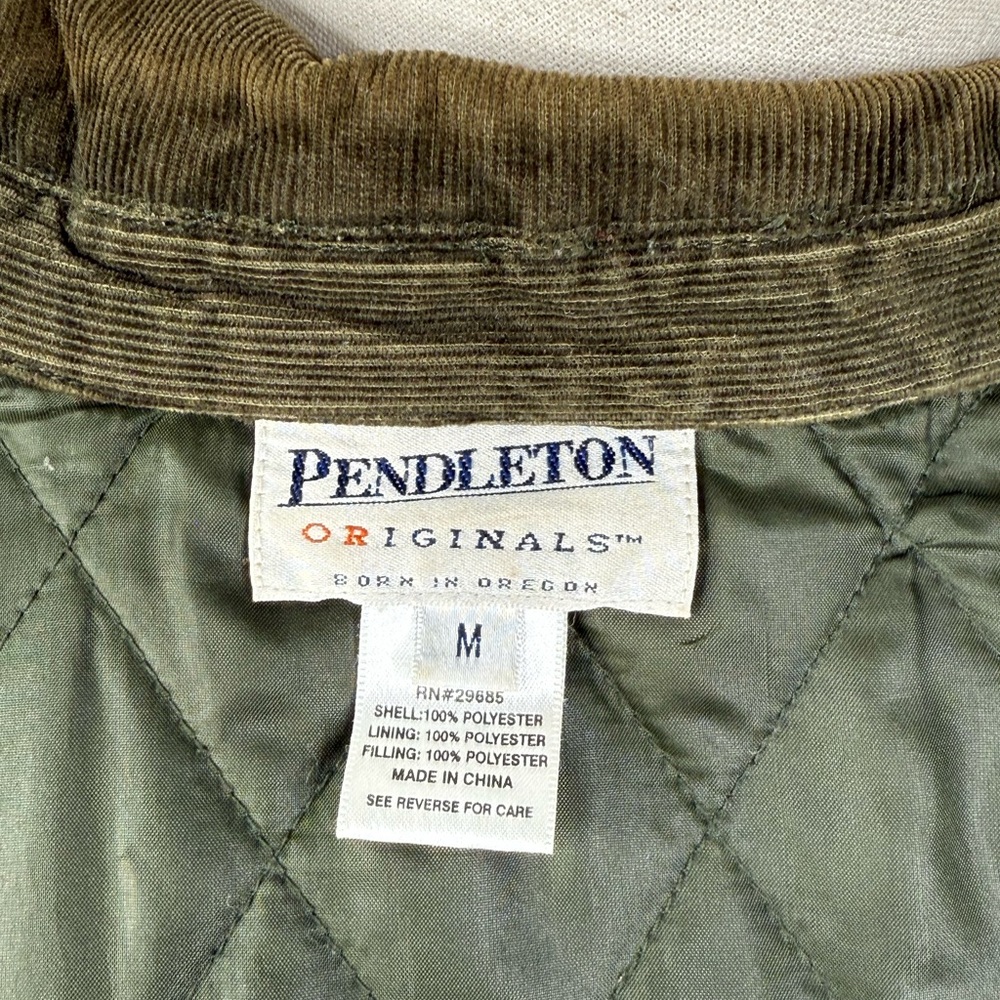 PENDLETON (Originals) Women's Vintage Quilted Barn Coat w Corduroy Trim Olive-M - Picture 4 of 4